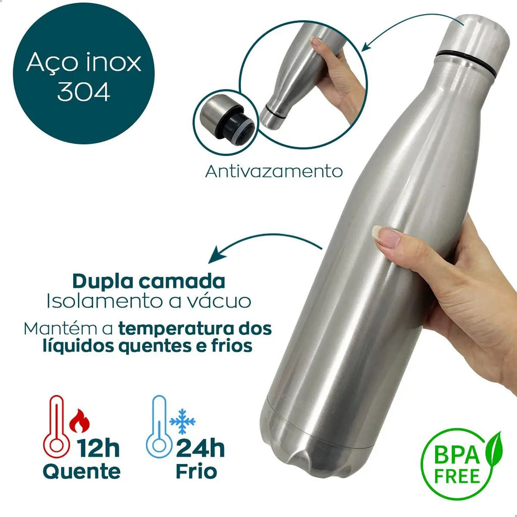 Garrafa Térmica 500ml com Isolamento a Vácuo e Sistema Antivazamento -  IOD00020-Prata