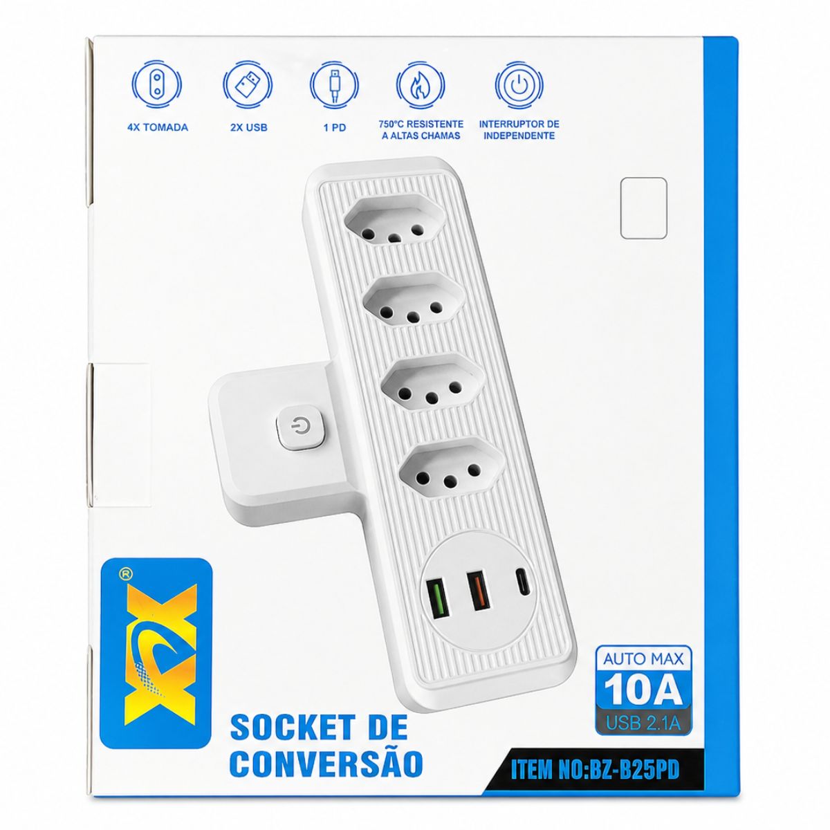 Adaptador Elétrico com USB e Tomadas Bivolt - BZ-B25PD