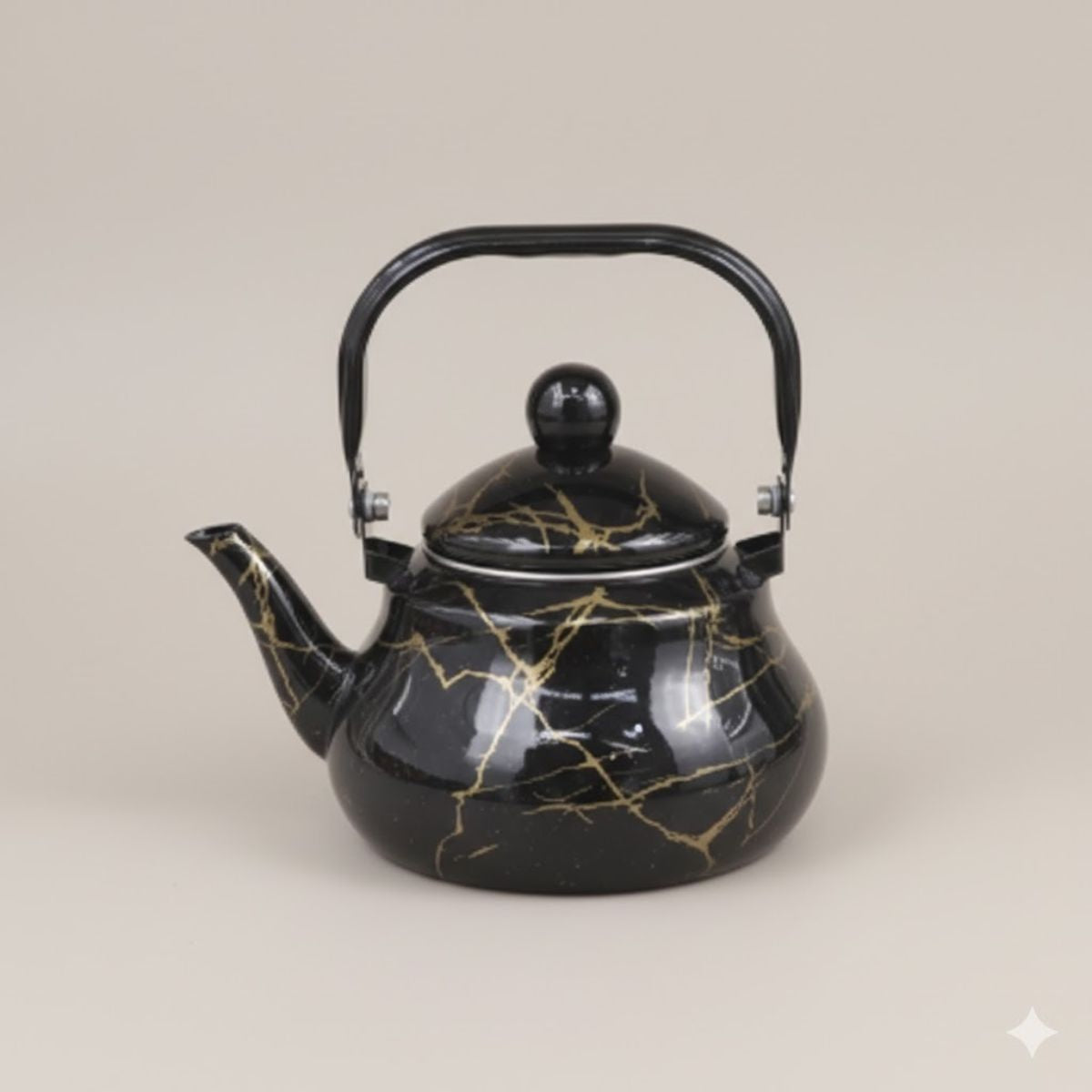 Chaleira Esmaltada Preta com Dourado - 16807-13