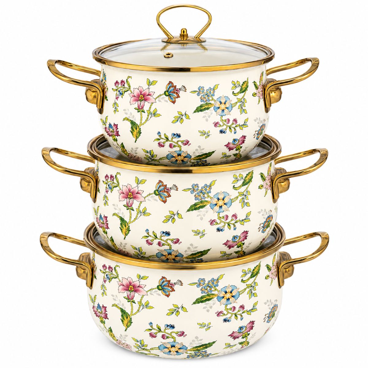 Jogo de Panelas Esmaltadas Florais 6 Peças - 16807-37