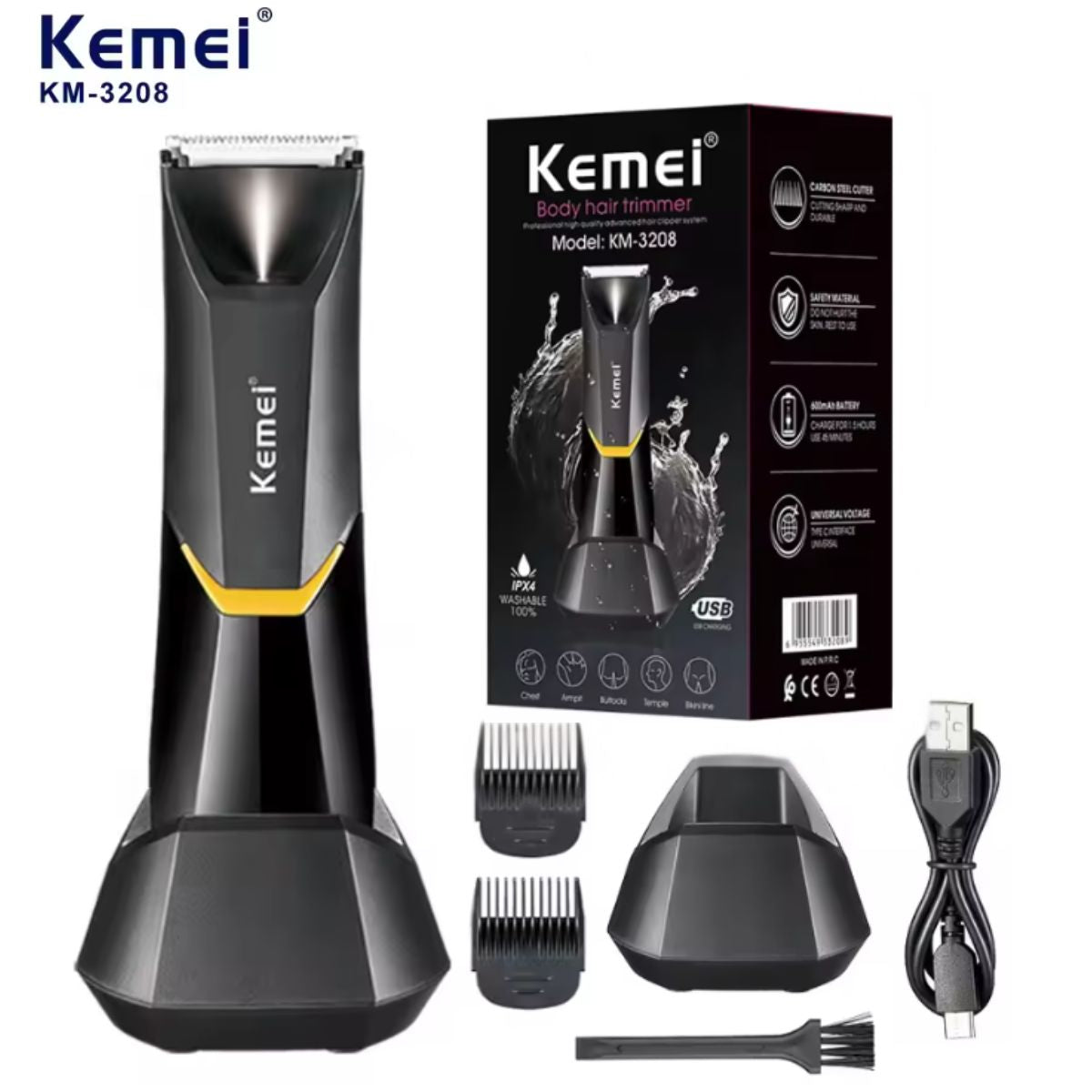 Aparador de Pelos Kemei KM-3208 à prova d'água USB sem fio