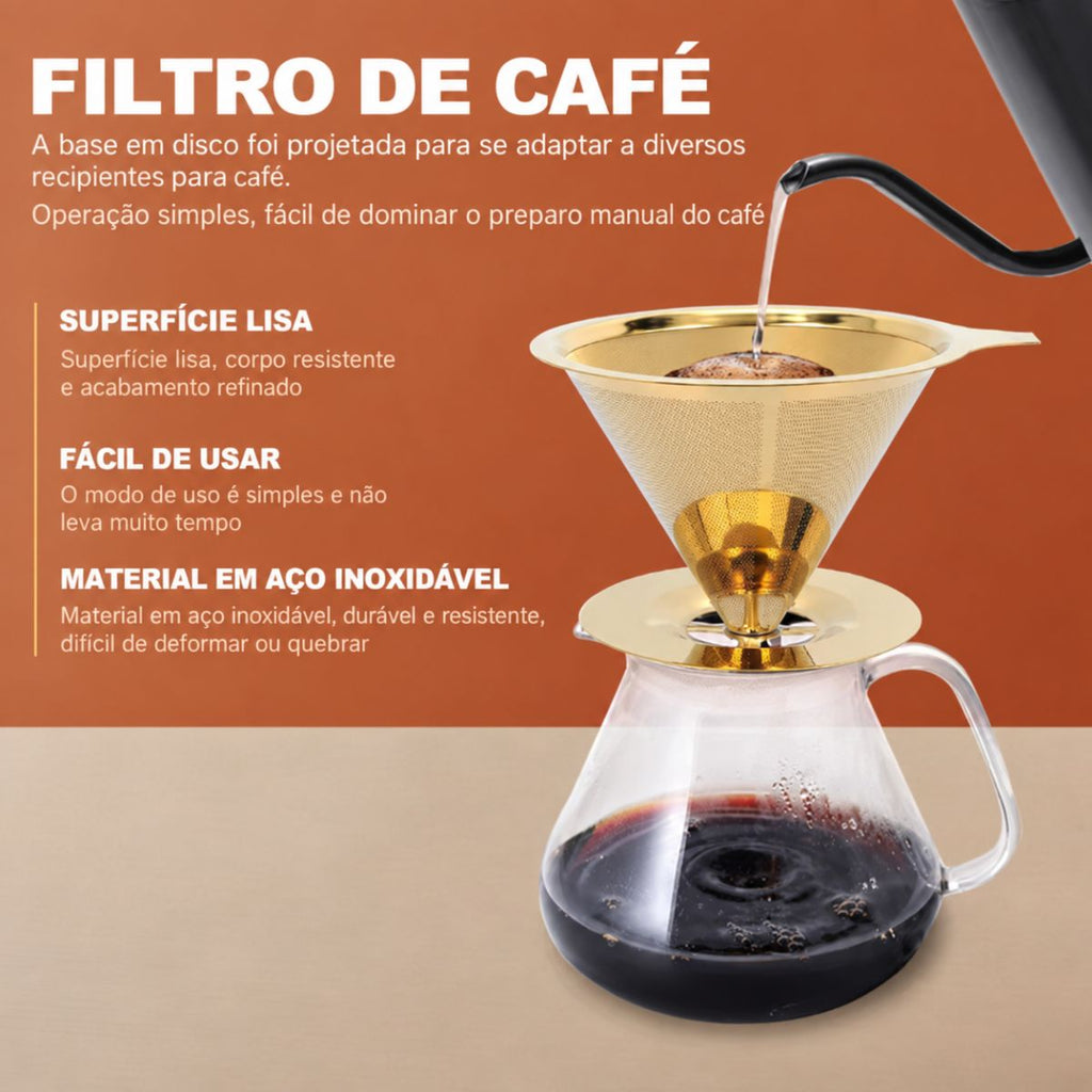 Filtro de Café Coador Inox Reutilizável Pour Over Grande - IBA00003/XDXLH22