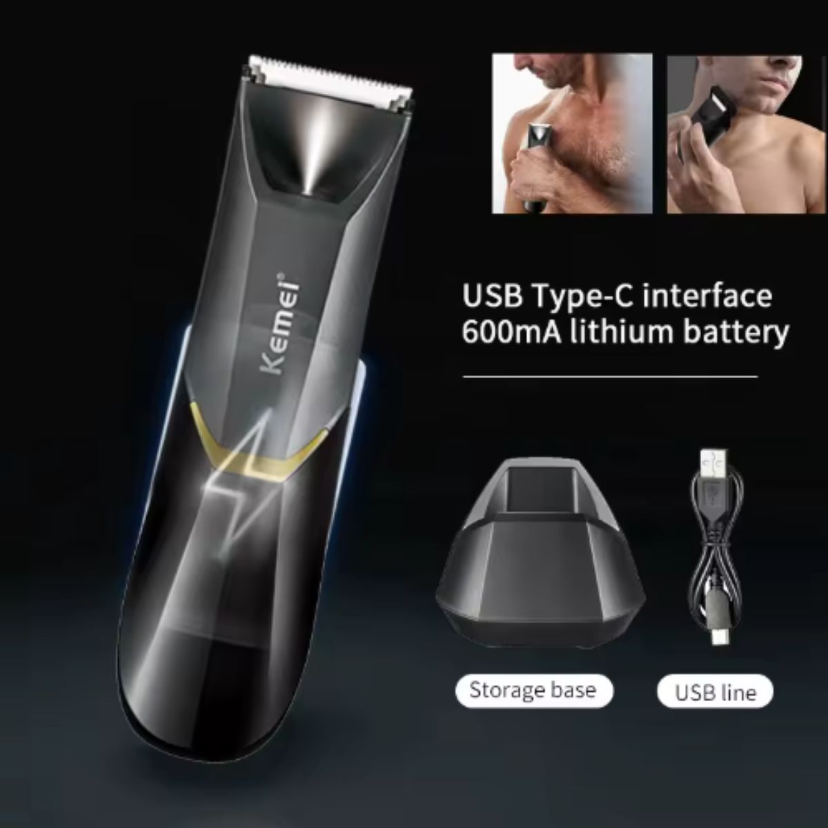 Aparador de Pelos Kemei KM-3208 à prova d'água USB sem fio