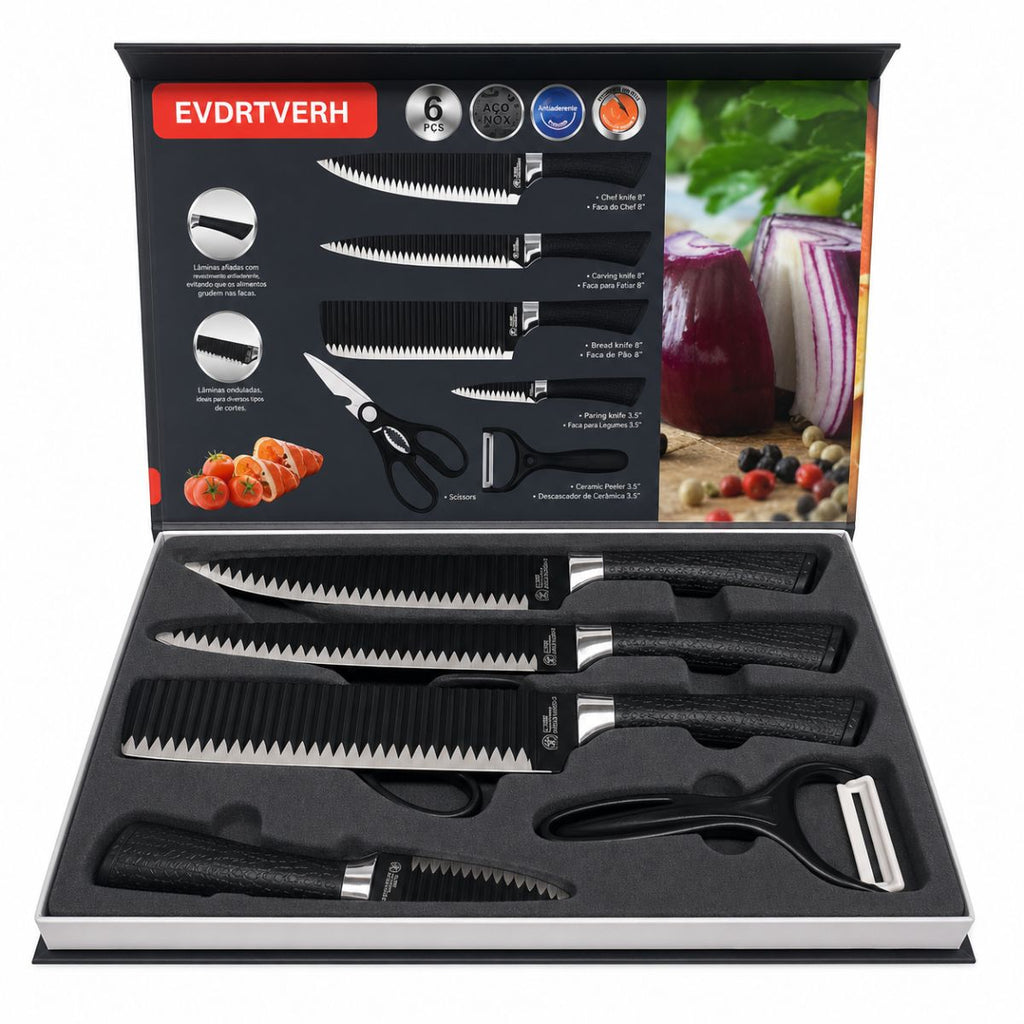 Conjunto de Facas Profissional de 6 peças PRETO - IUH00013