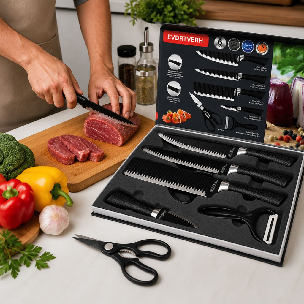 Conjunto de Facas Profissional de 6 peças PRETO - IUH00013