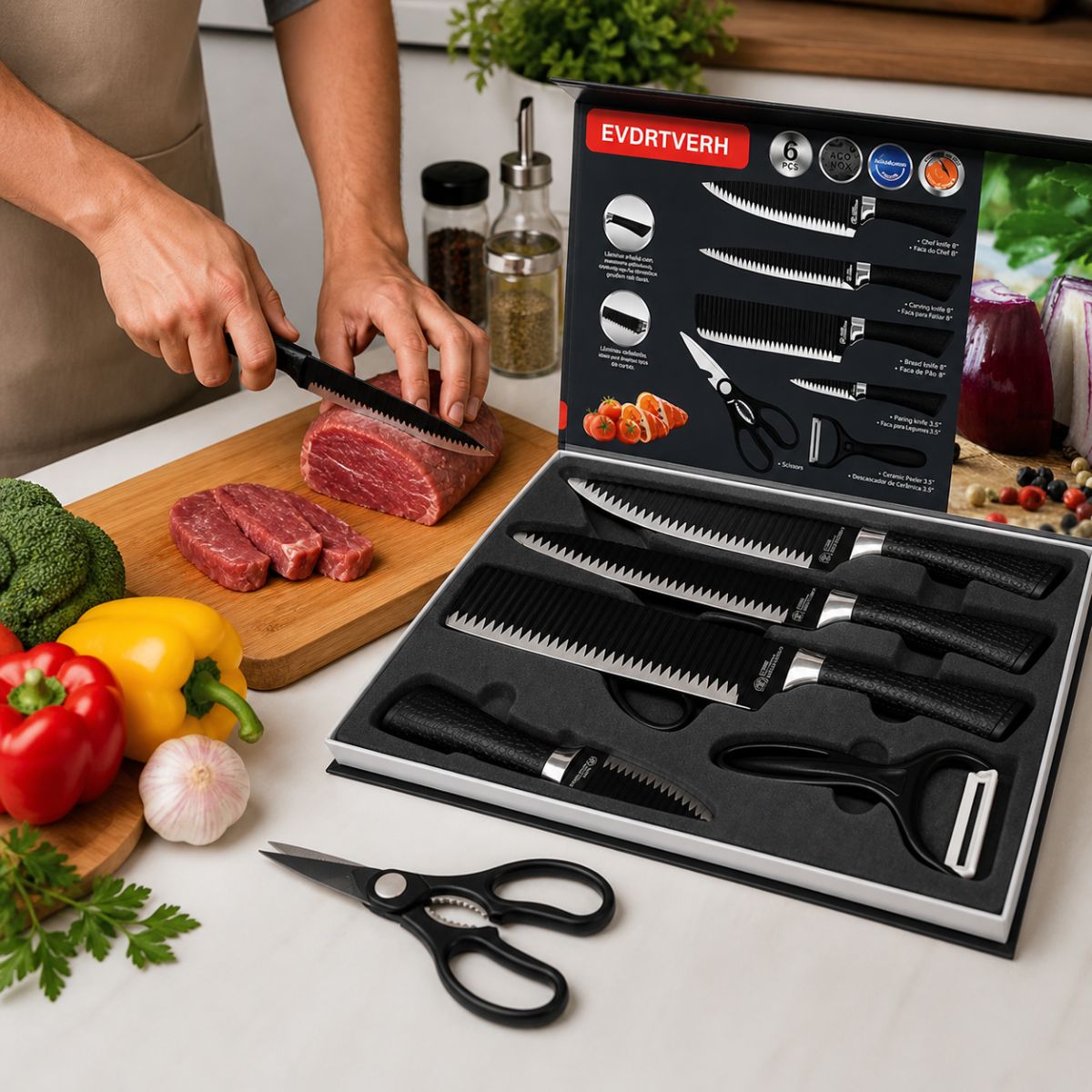 Conjunto de Facas Profissional de 6 peças PRETO - IUH00013