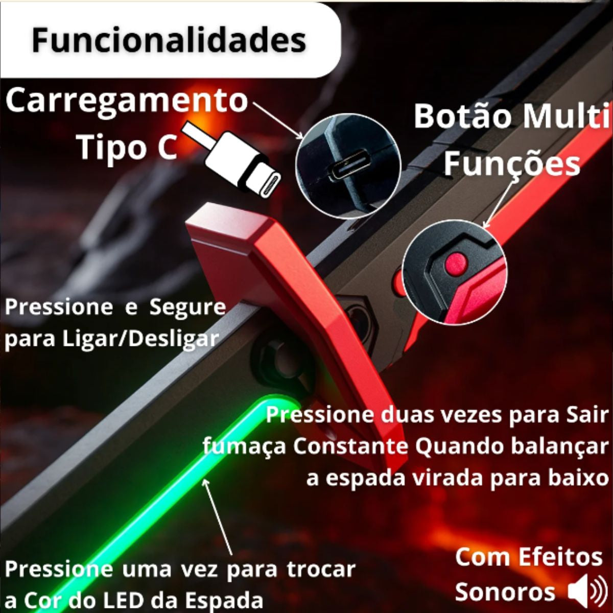Espada Sparkblade Luz Antiniebla com Efeito Fumaça LED (48cm) - TW884-3
