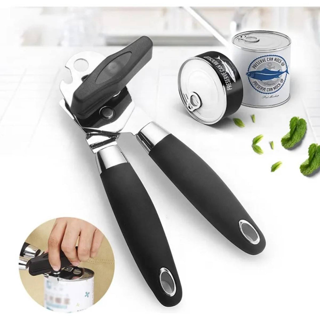 Abridor de Latas com Manivela Profissional de Inox Cabo Preto - IUD00001