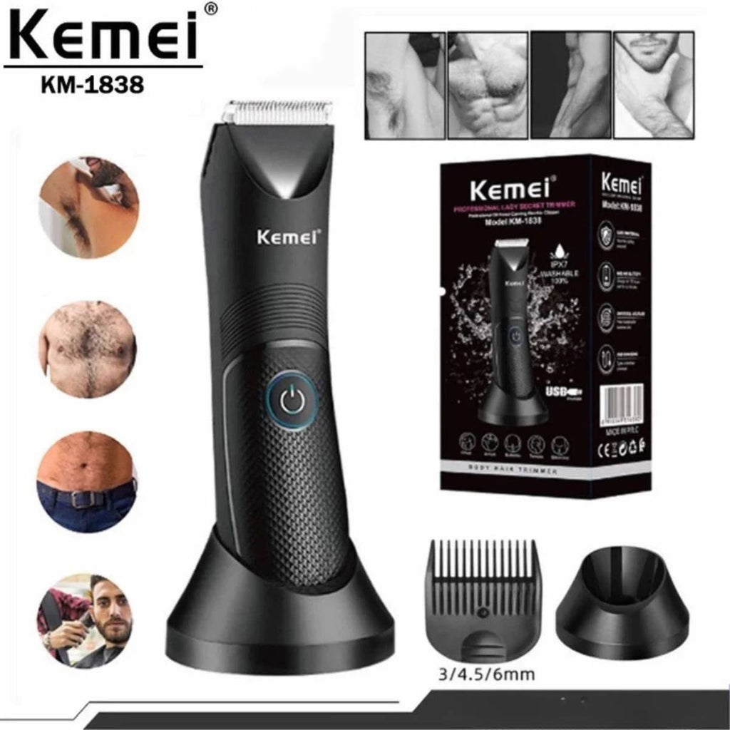 Aparador De Pelo Para Corpo E Rosto Kemei KM-1838 USB Lavável - SMJ-KM-1838
