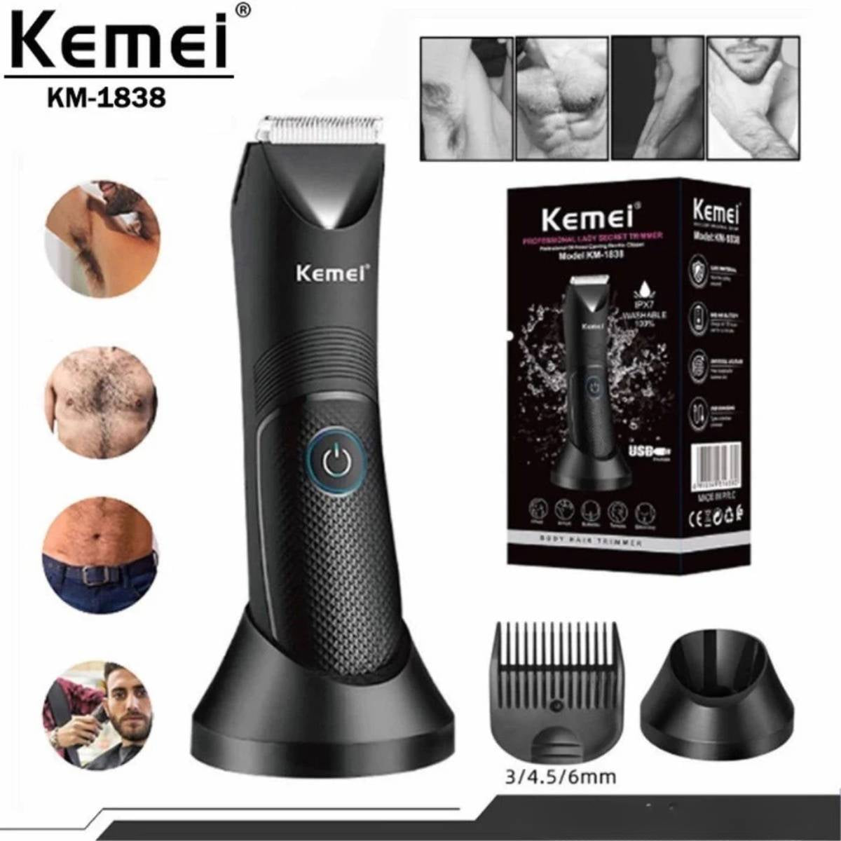Aparador De Pelo Para Corpo E Rosto Kemei KM-1838 USB Lavável - SMJ-KM-1838