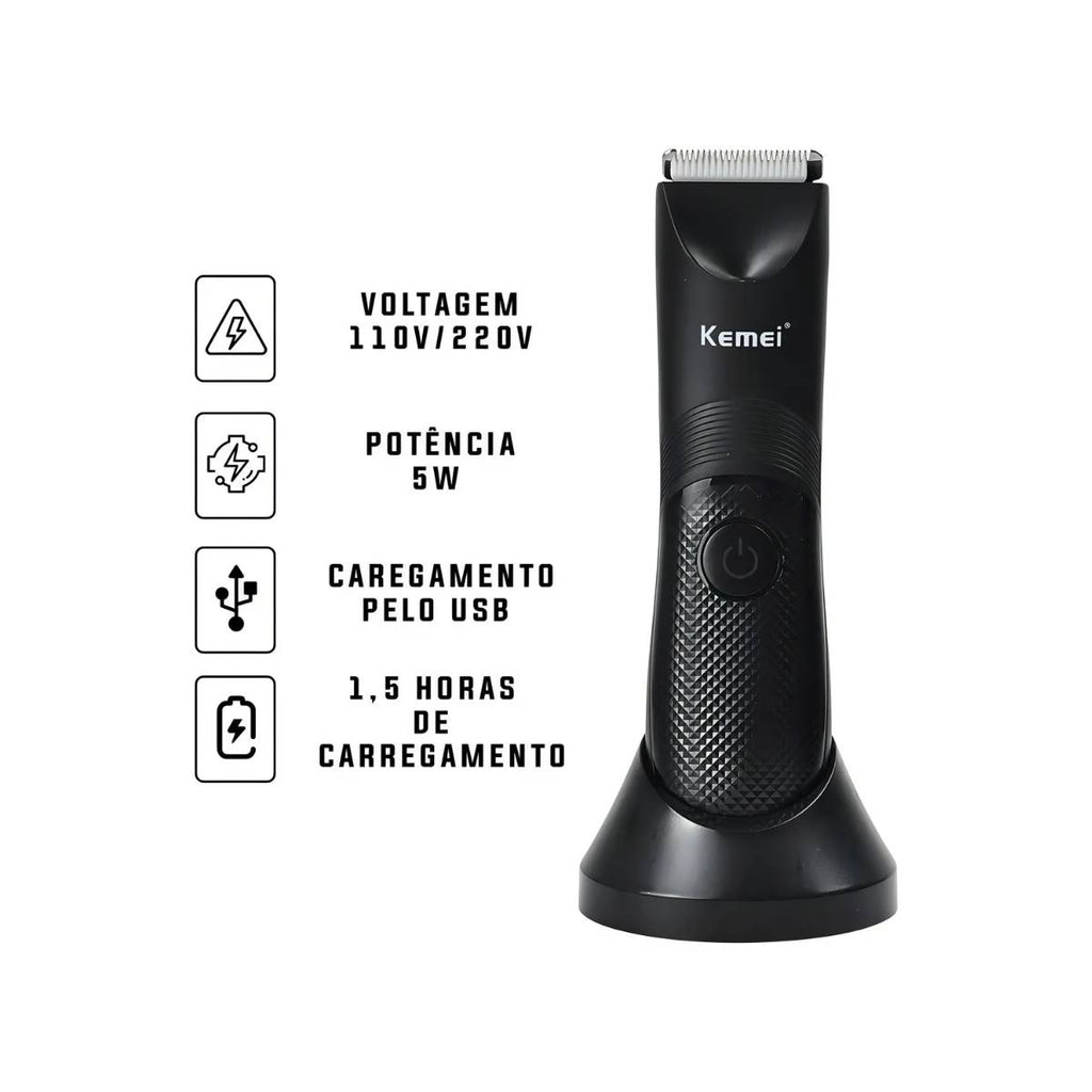 Aparador De Pelo Para Corpo E Rosto Kemei KM-1838 USB Lavável - SMJ-KM-1838