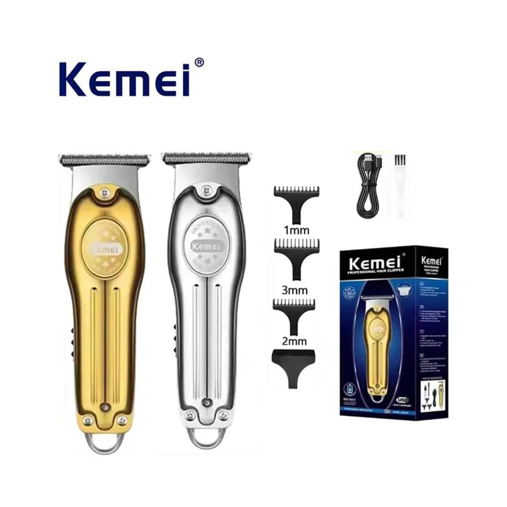 Aparador de Cabelo Elétrico Kemei KM-679 Prata e Ouro USB Luz LCD - KM-679