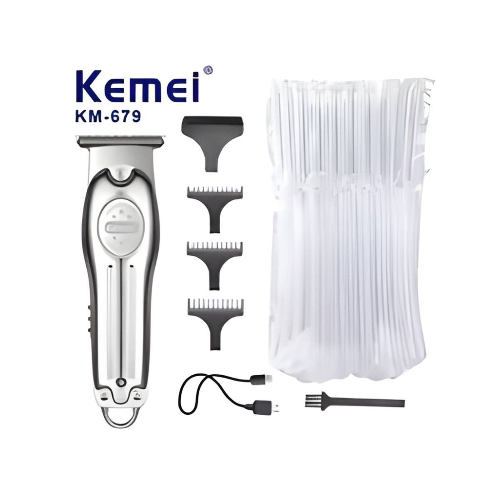 Aparador de Cabelo Elétrico Kemei KM-679 Prata e Ouro USB Luz LCD - KM-679