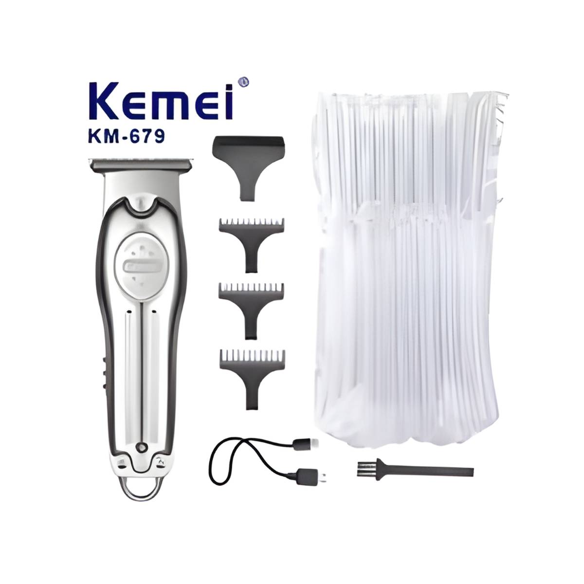 Aparador de Cabelo Elétrico Kemei KM-679 Prata e Ouro USB Luz LCD - KM-679