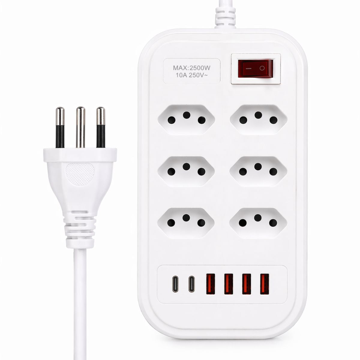 Extensão Elétrica 6 Tomadas 4 USB e 2 Tipo C - BZ-F013PD2