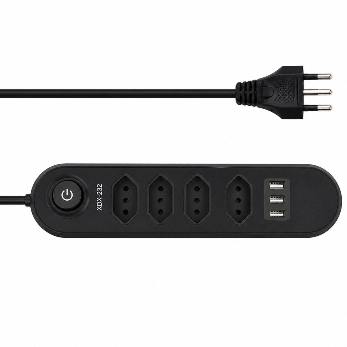 Régua de Tomada Preta com USB e Múltiplas Entradas - BZ-N04PD-PT