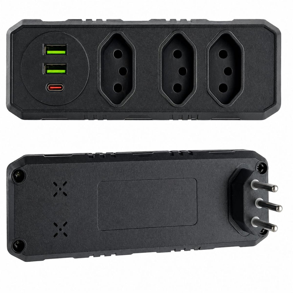 Filtro de Linha Preto com 3 Tomadas e 3 USB - BZ-T101PD-PT