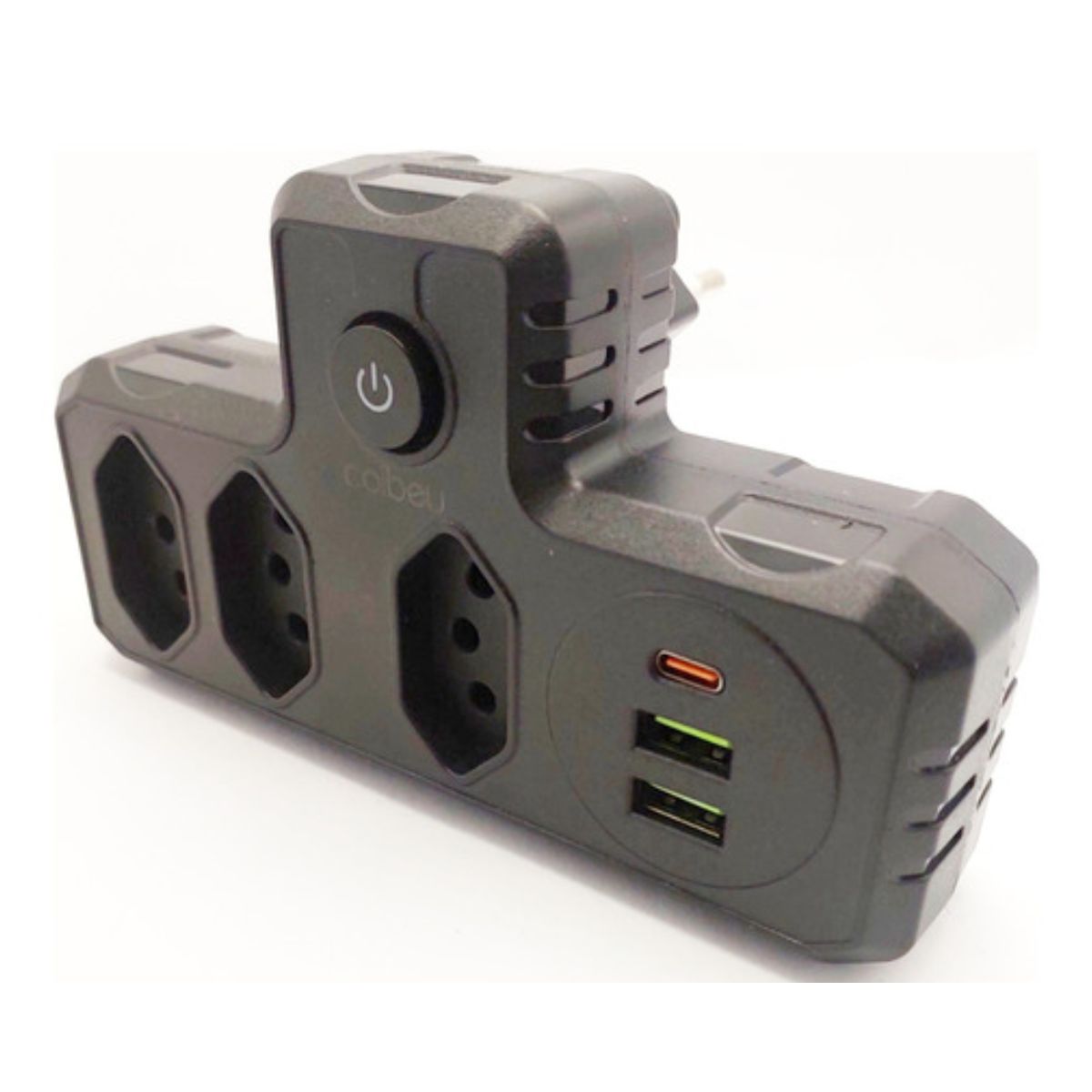 Adaptador Elétrico T com USB e Tipo C - BZ-T102PD-Preto