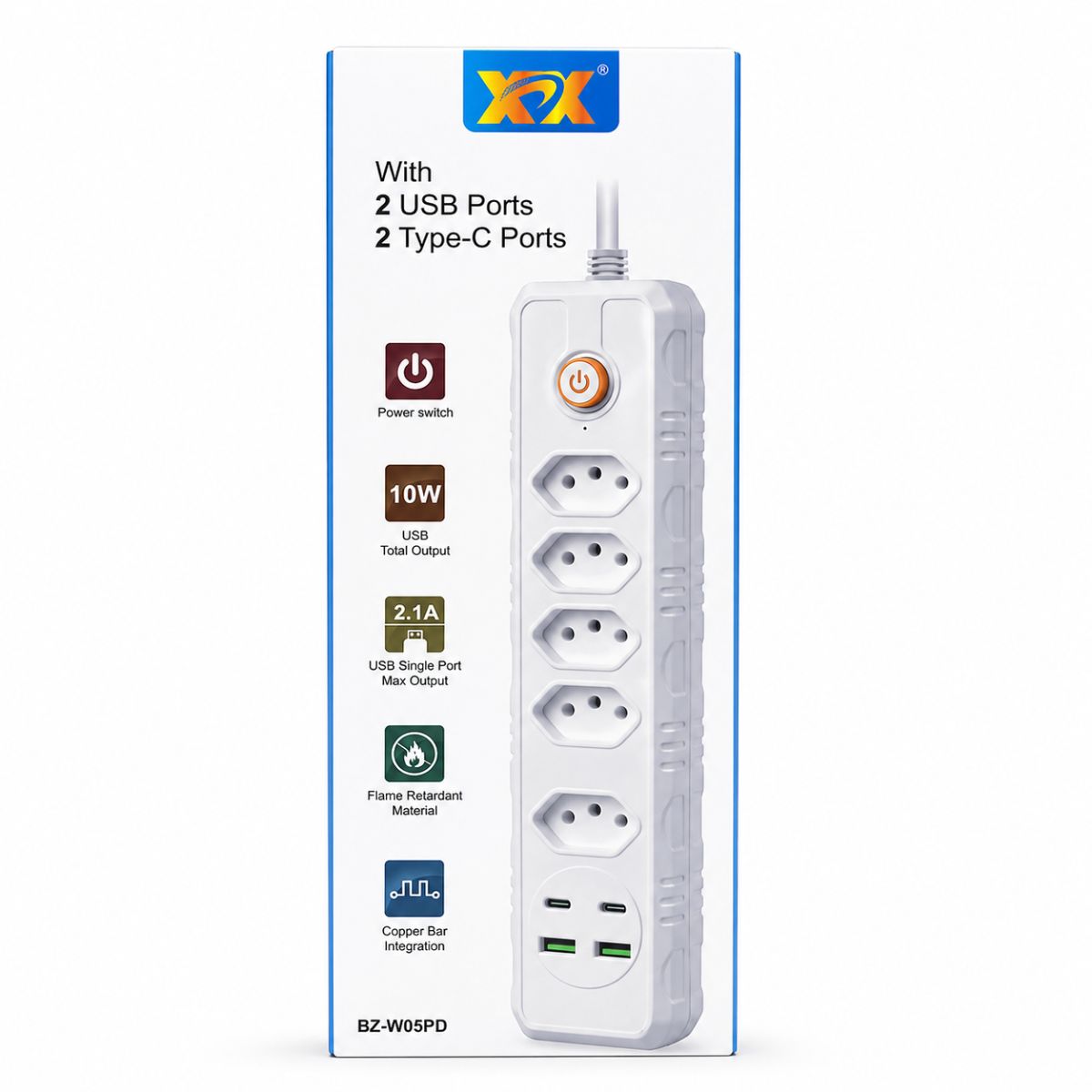 Extensão Elétrica com USB, Tipo-C e com 4 Tomadas - BZ-W05PD