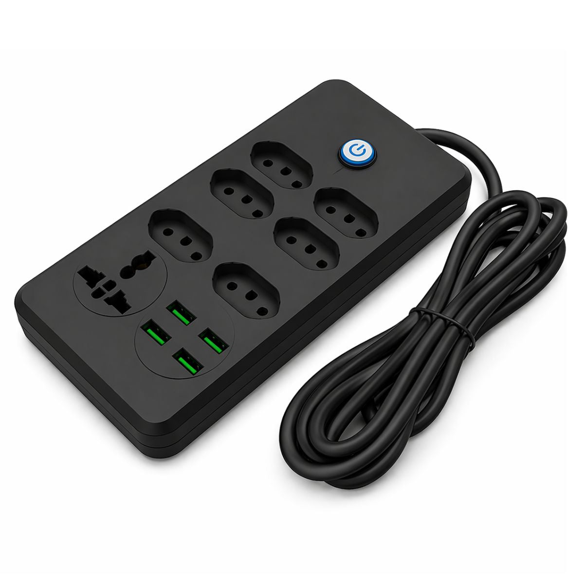 Extensão Elétrica Preta com Tomadas e USB - BZ-W06PD-PT