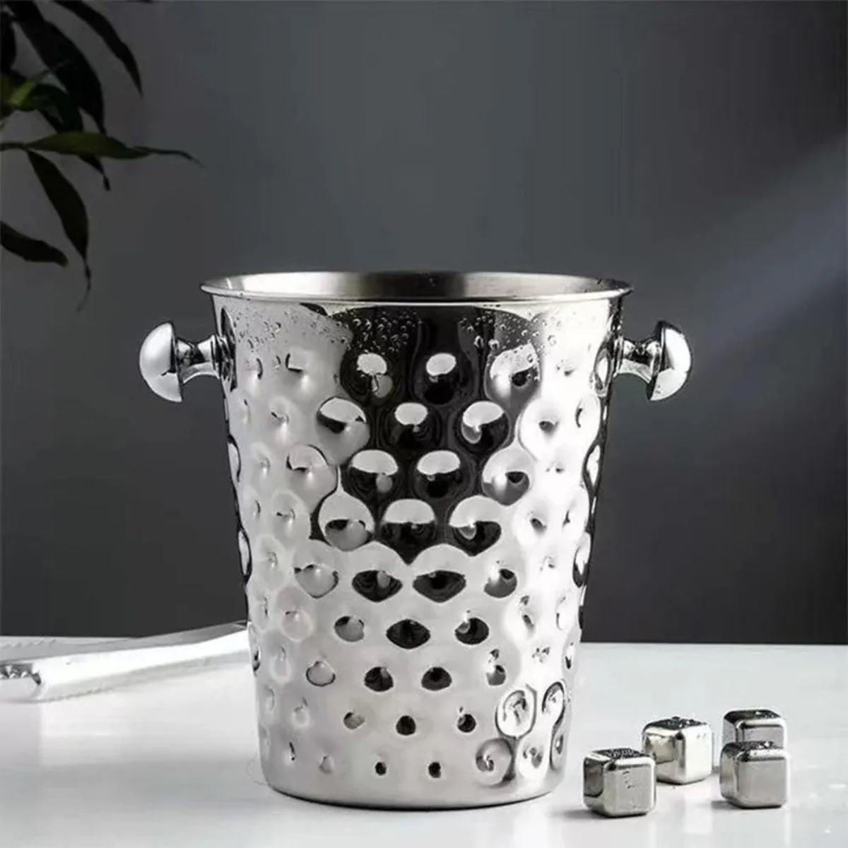 Balde de Gelo Grande em Aço Inox Martelado Premium - XDX-98206