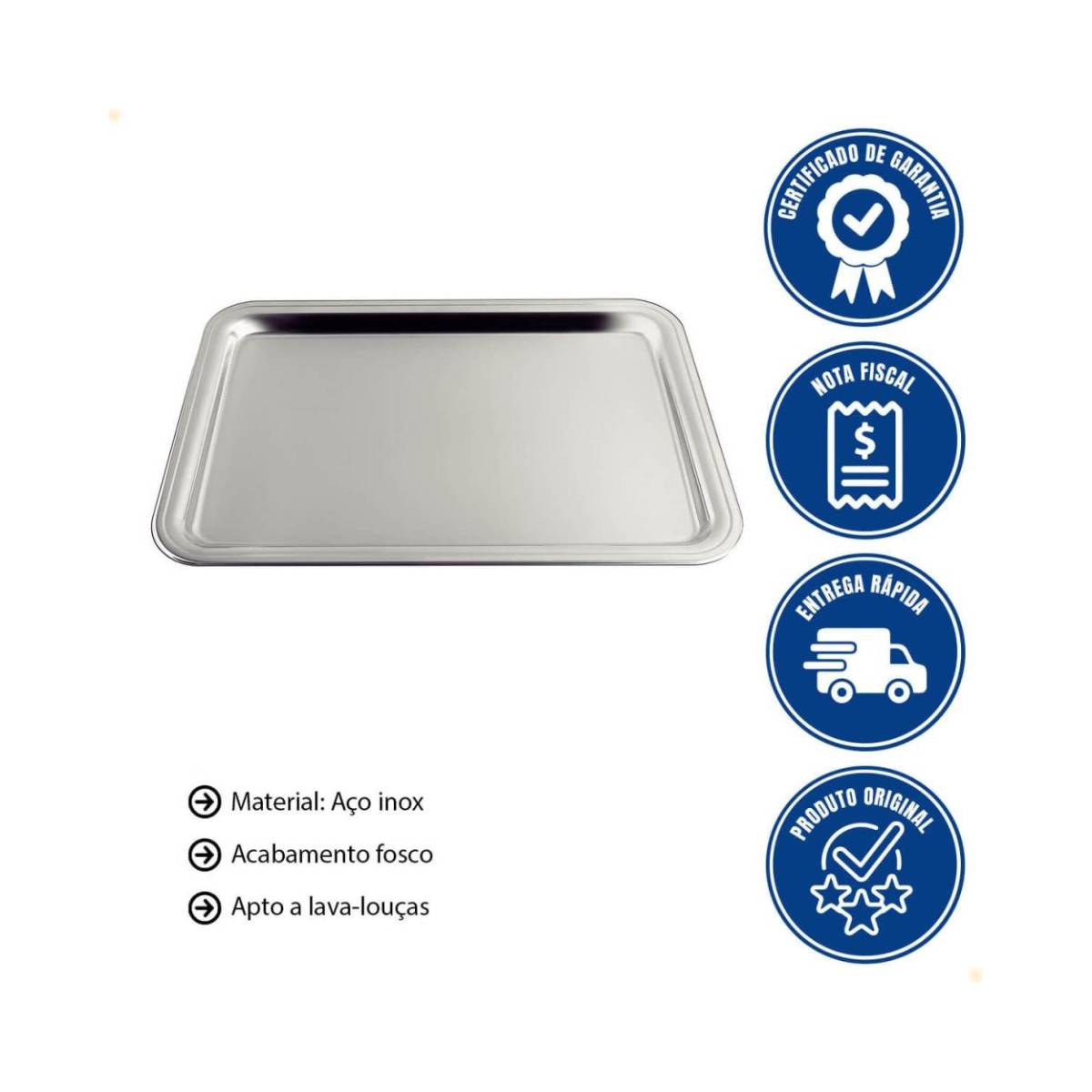 Bandeja Retangular LIsa em Aço Inox - XDX-716-0303