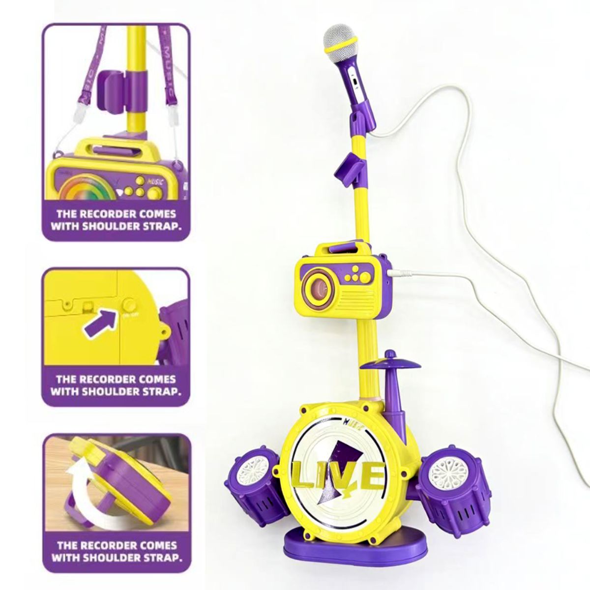 Bateria Infantil com Microfone e Máquina de Bolhas - TW884-12