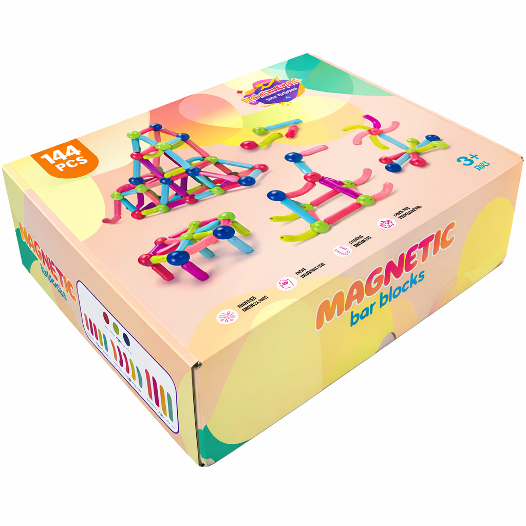 Blocos Magnéticos 144 Peças Barras e Esferas – Brinquedo Educativo de Montar - BJG00037/18p