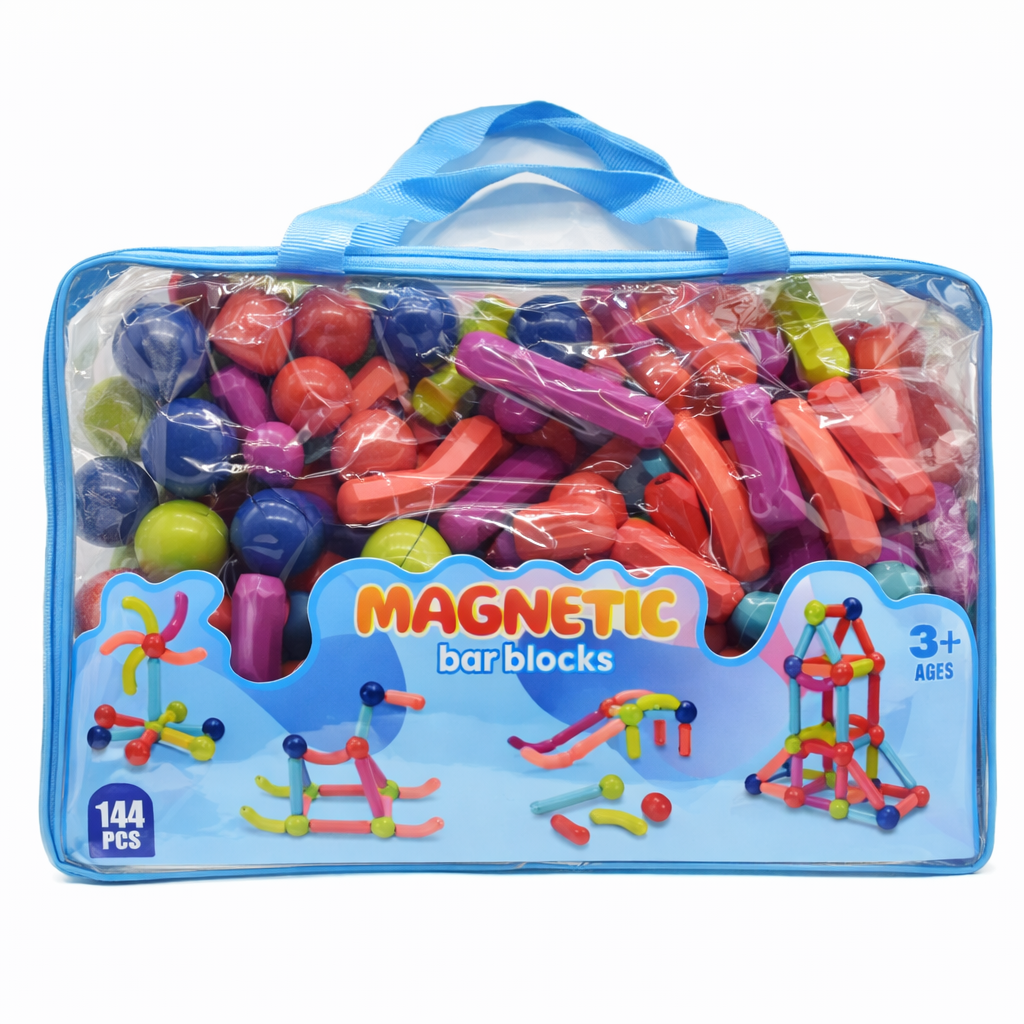 Blocos Magnéticos 144 Peças com Bolsa – Brinquedo Educativo de Montar - BJG00041