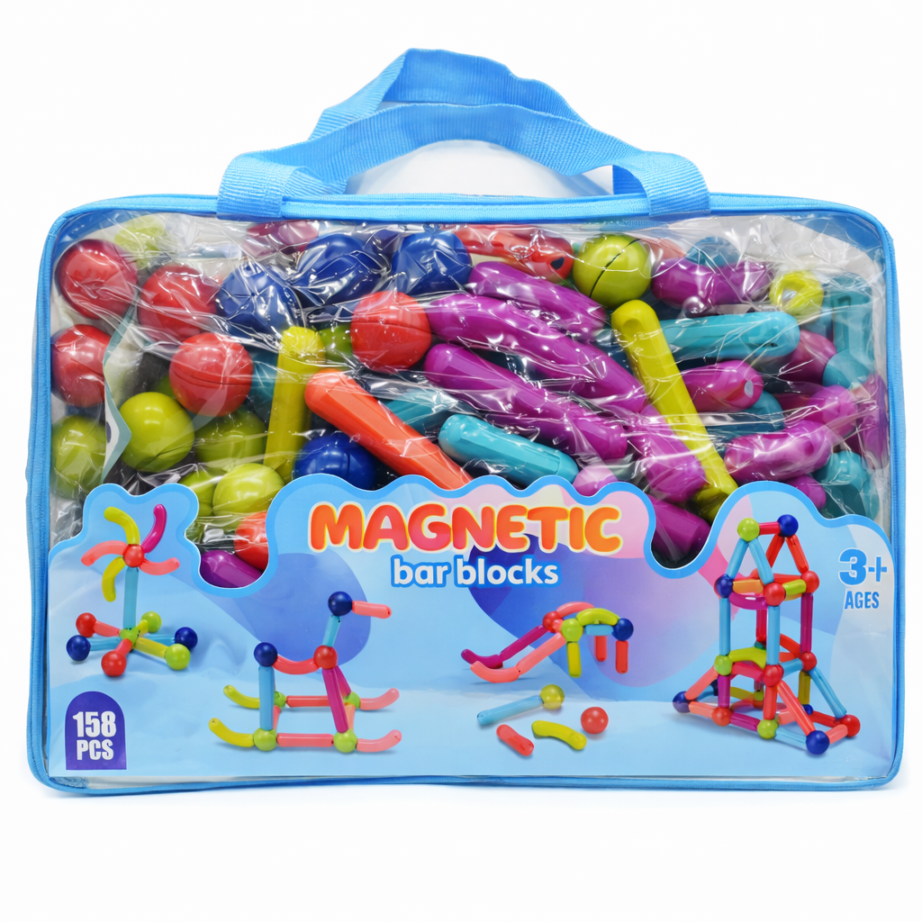 Blocos Magnéticos 158 Peças com Bolsa – Brinquedo Educativo de Montar - BJG00042