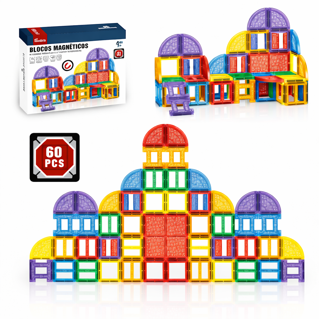 Blocos Magnéticos Cubos de Construção 80 peças – Brinquedo Educativo - TW887-B60A