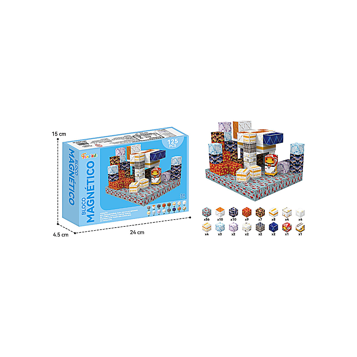 Blocos Magnéticos Cubos de Construção 125 peças – Brinquedo Educativo - TW883-54