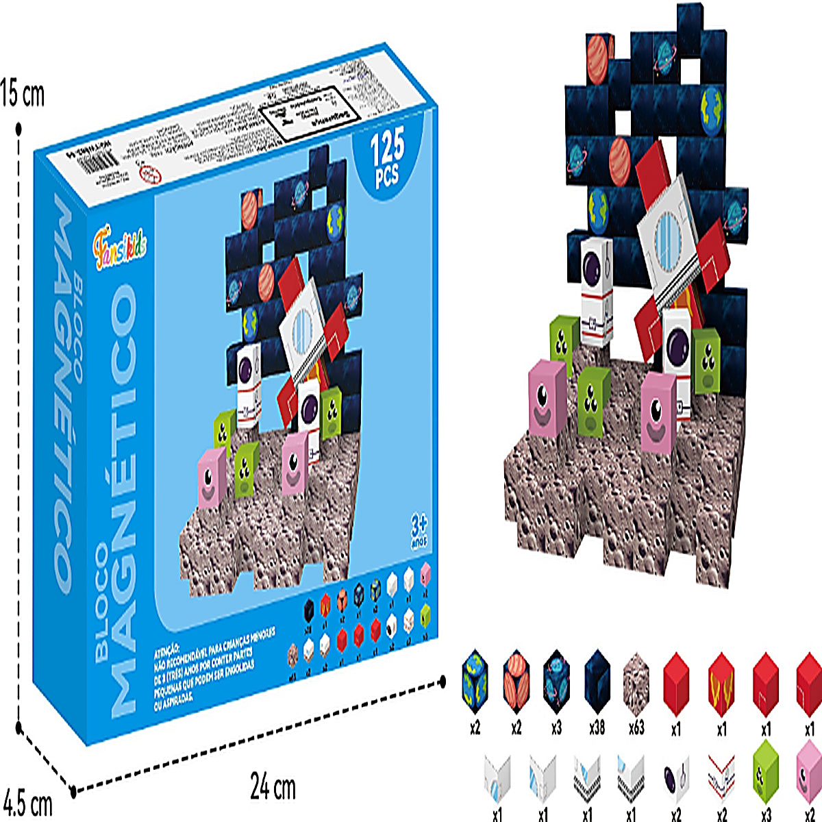 Blocos Magnéticos Cubos de Construção 125 peças – Brinquedo Educativo - TW883-55