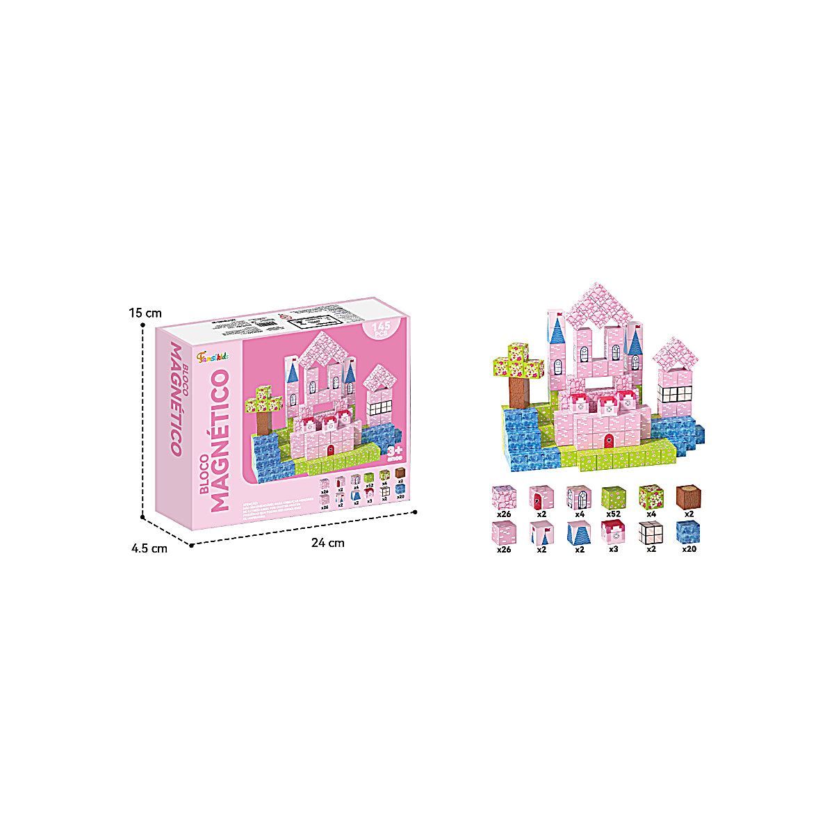 Blocos Magnéticos Cubos de Construção 145 peças – Brinquedo Educativo -  TW883-39