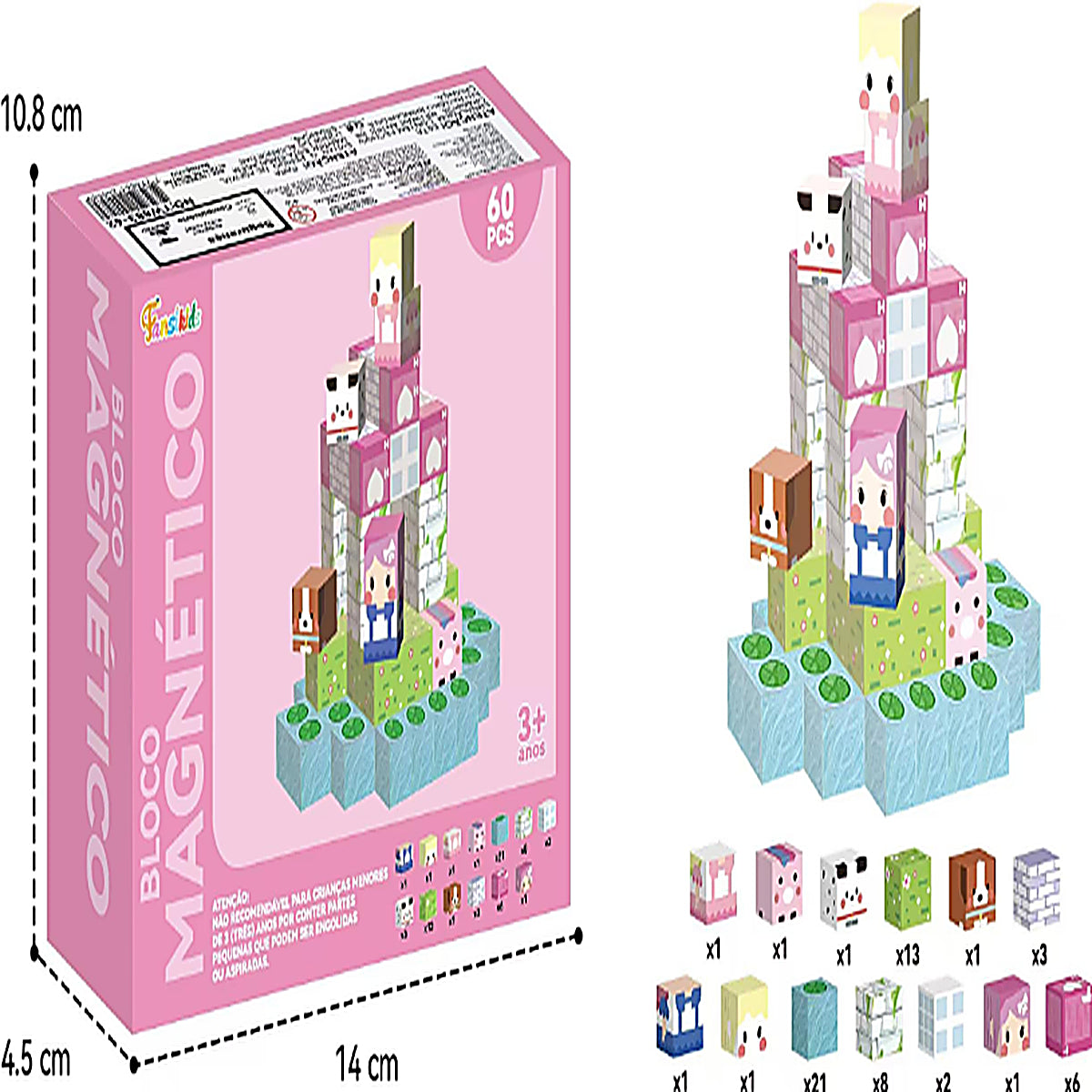 Blocos Magnéticos Cubos de Construção 60 peças – Brinquedo Educativo - TW883-62