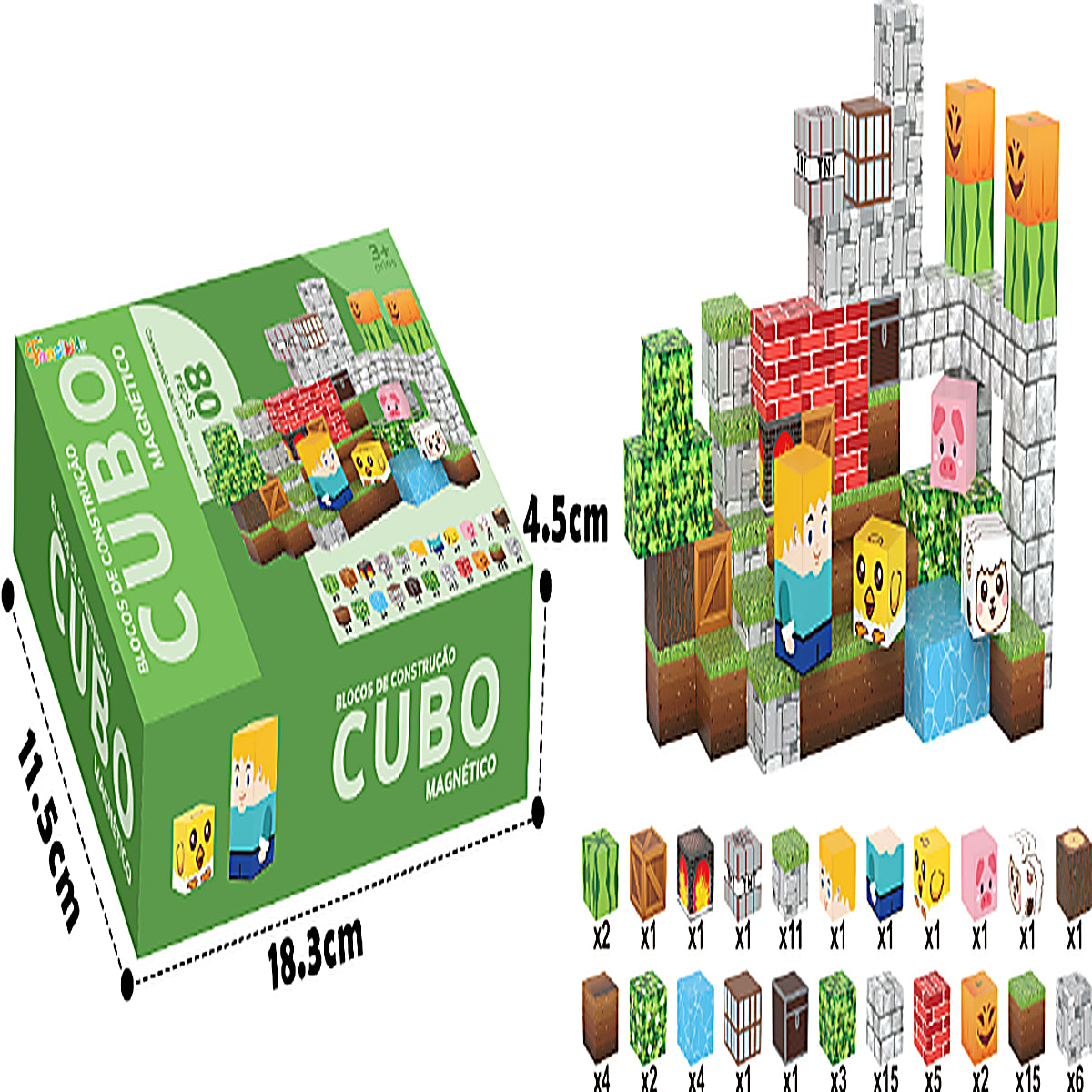 Blocos Magnéticos Cubos de Construção 80 peças - TW883-9