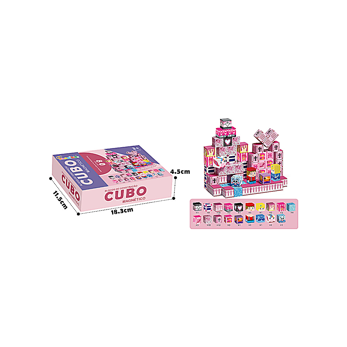 Blocos Magnéticos Cubos de Construção 80 peças – Brinquedo Educativo - TW883-12