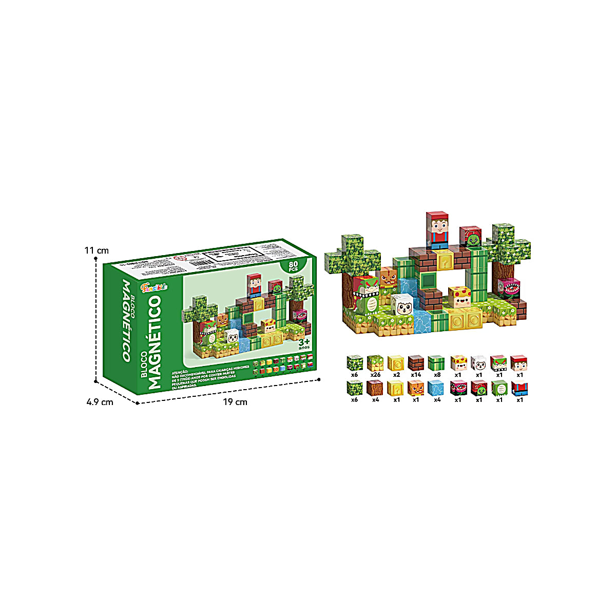 Blocos Magnéticos Cubos de Construção 80 peças – Brinquedo Educativo - TW883-14