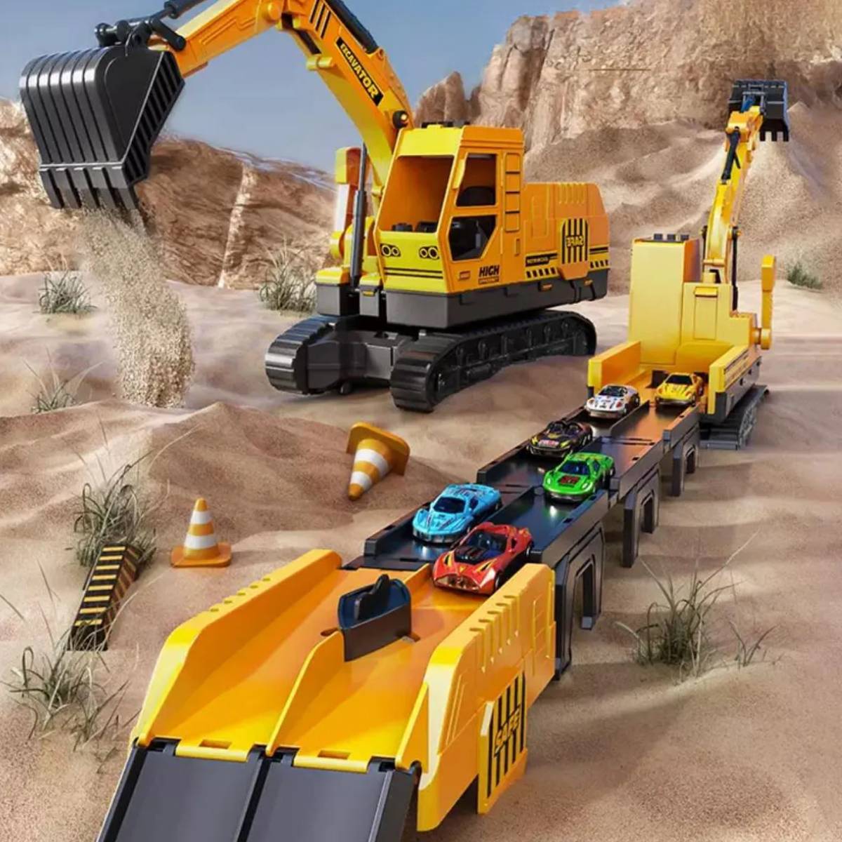 Brinquedo Escavadeira Articulada Pista Lança Carrinhos - TW880-3