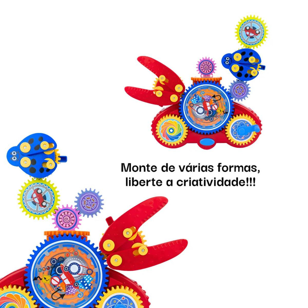 Brinquedo Montagem Com Engrenagens Carro Elétrico Pequeno Vermelho - JXT-88904