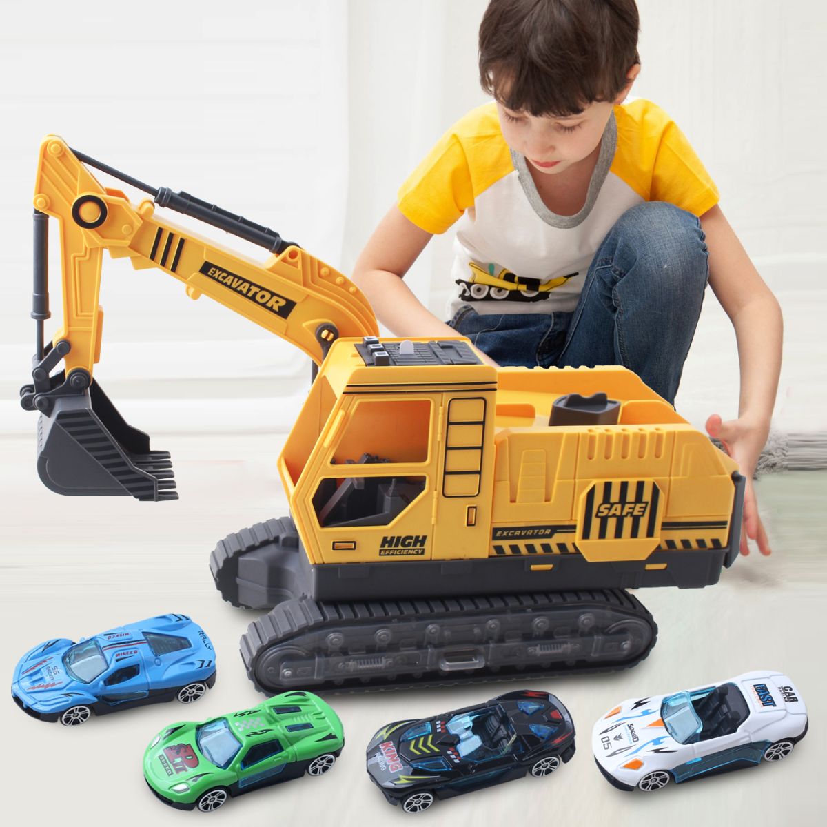 Brinquedo Escavadeira Articulada Pista Lança Carrinhos | XDX CHIC