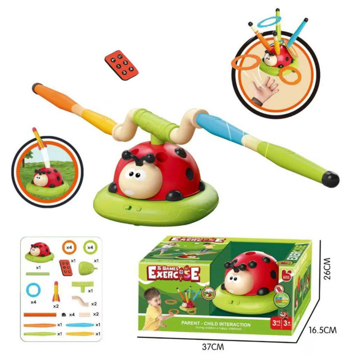 Brinquedo Infantil Educativo Joaninha 3 Em 1 Jogo Acerta Argola  - TW884-1