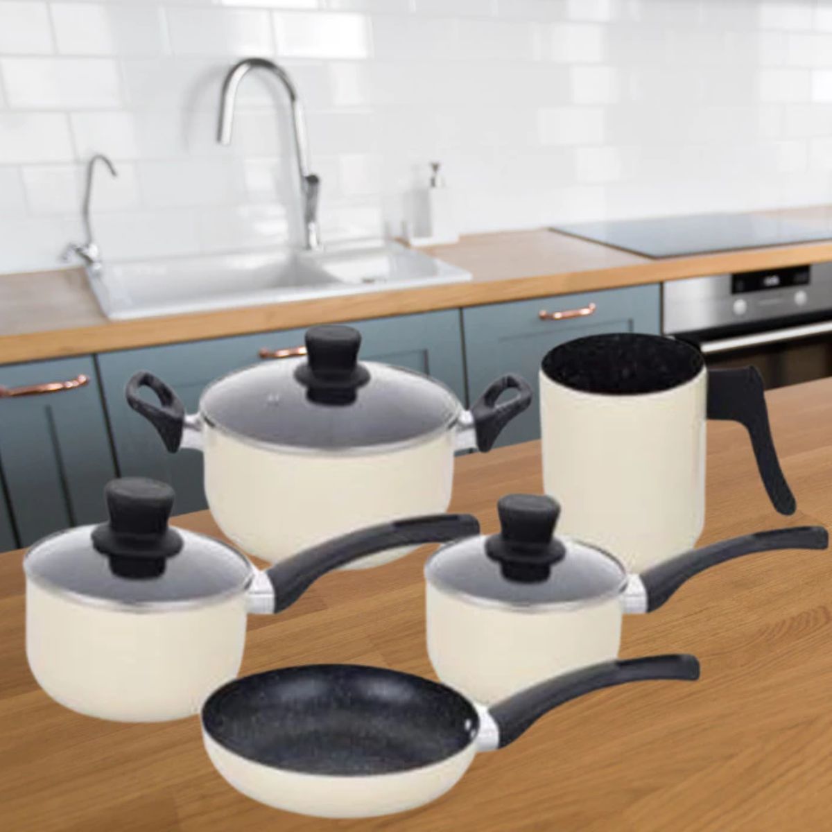 Jogo de Panelas Antiaderente Teflon 8 Peças com Tampas de Vidro Temperado - CPN0017