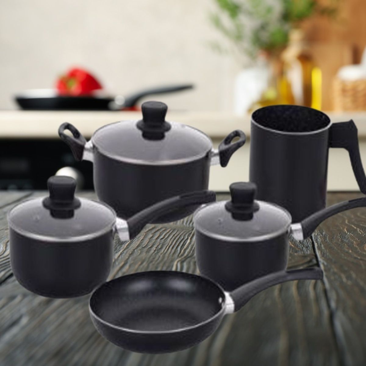 Jogo de Panelas Antiaderente Teflon 8 Peças com Tampas de Vidro Temperado - CPN0017