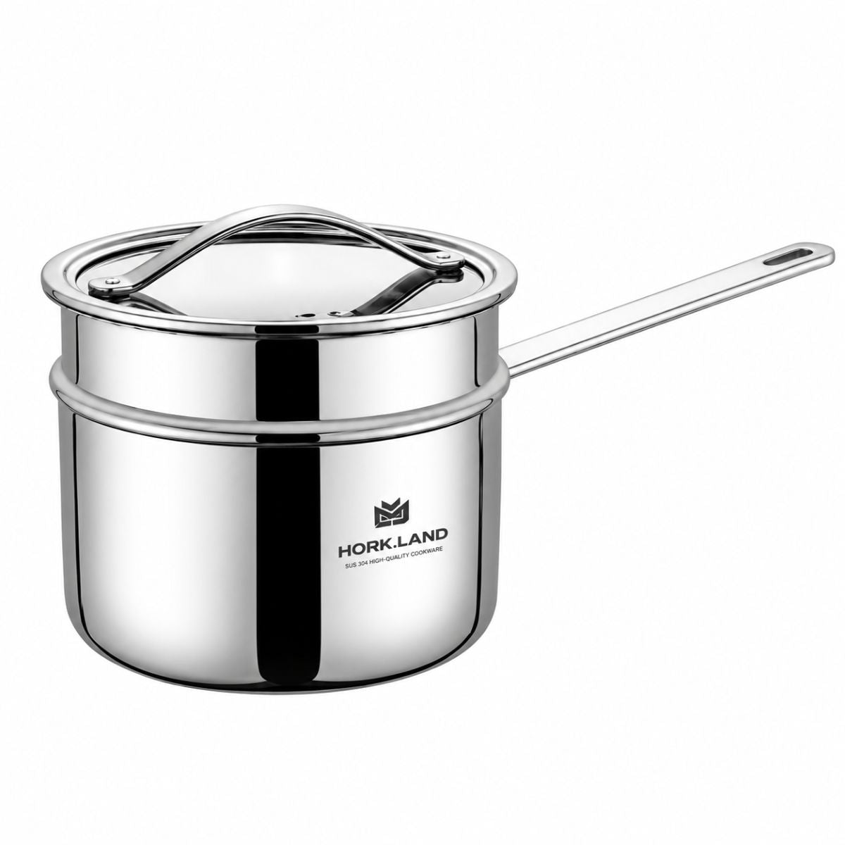 Panela de Cozimento a Vapor em Aço Inox com Tampa e Cabo Longo - CPN0077