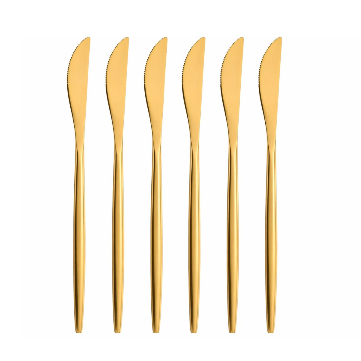 Kit com 6 Facas Douradas de Mesa Serrilhadas - CTI0012