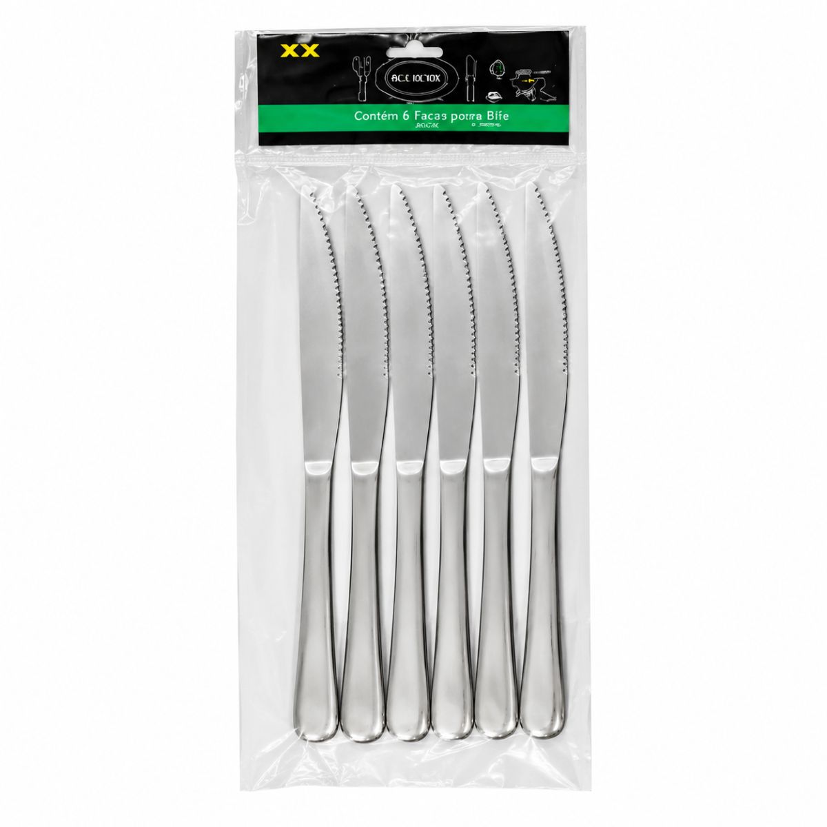 Kit 6 Facas para Bife de Inox Prata - CTI0014