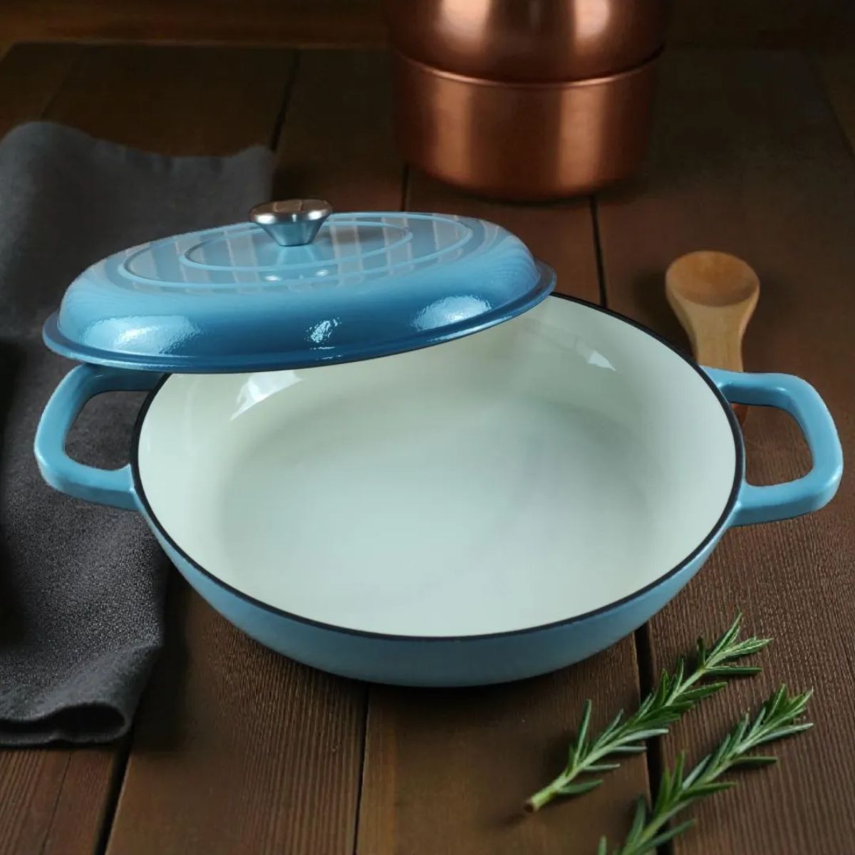 Caçarola de Ferro Esmaltada com Tampa - IPI00001-AZUL