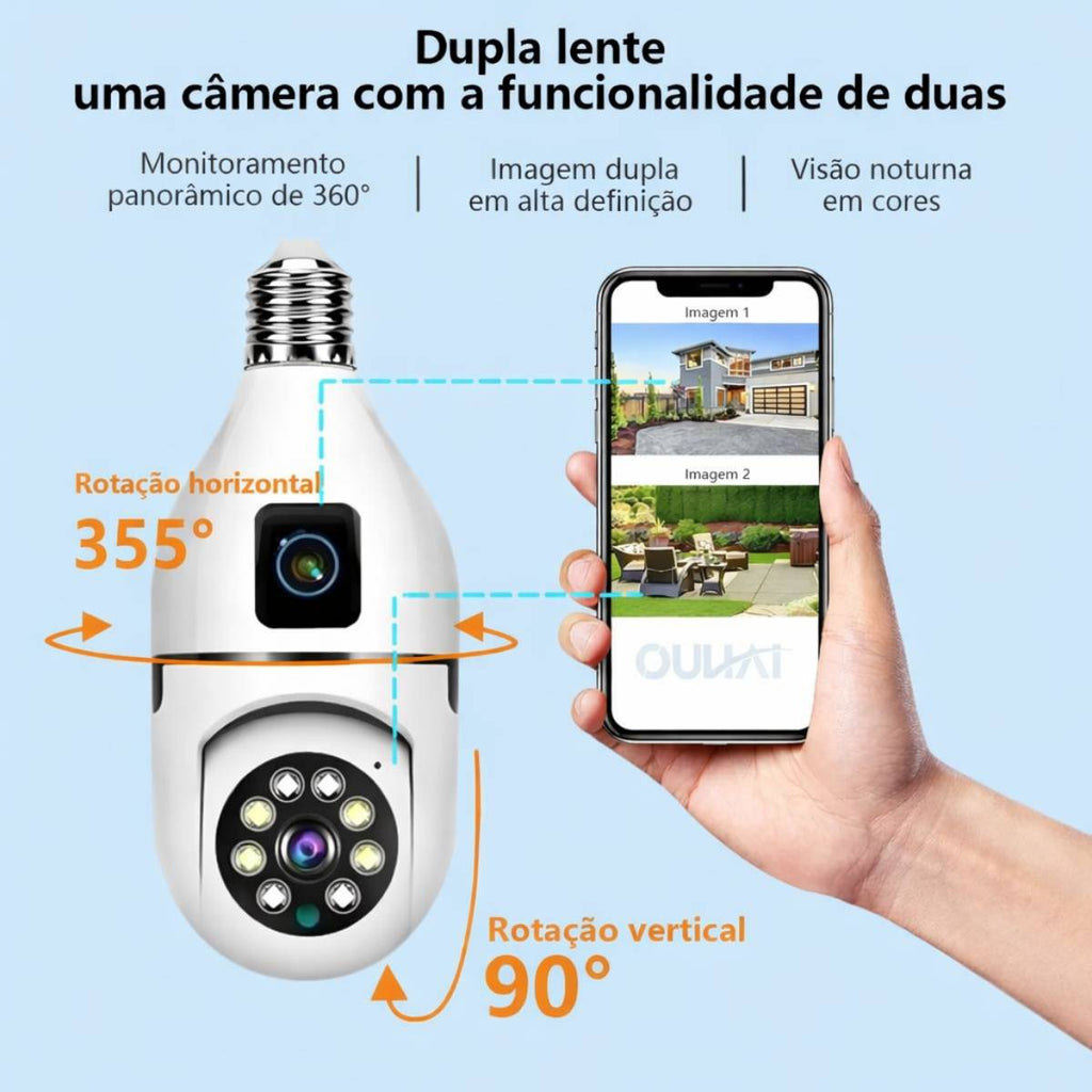 Câmera Dupla Inteligente Lâmpada Panorâmica Wi-Fi 360° - BO-8188
