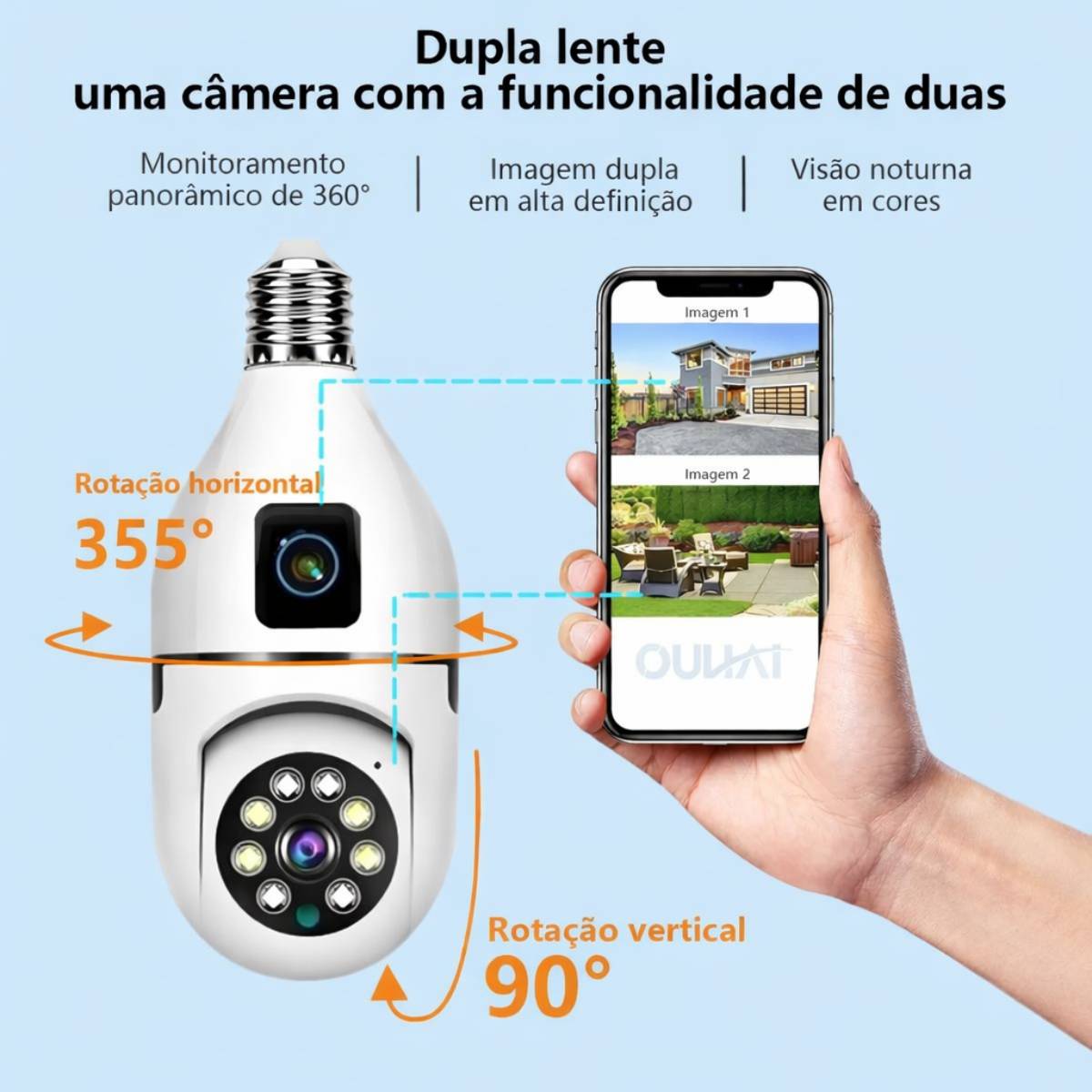 Câmera Dupla Inteligente Lâmpada Panorâmica Wi-Fi 360° - BO-8188
